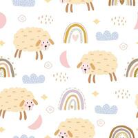 Nursery seamless patterns with cute characters. sheep with a rainbow in cartoon style Designs for newborn wear, textiles and wallpaper vector