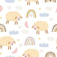 Nursery seamless patterns with cute characters. sheep with a rainbow in cartoon style Designs for newborn wear, textiles and wallpaper vector