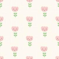 Seamless pattern flowers on mesh background Hand drawn design in cartoon style Used for textiles, fashion prints, wallpapers, vector illustrations