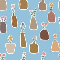 Terracotta vases with flower seamless patterns.  the design used for fabric, newborn apparel, textiles, and wallpaper vector illustration