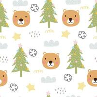 Baby seamless pattern with cute characters. Bear and pine tree. Hand drawn in cartoon style. design for Newborn apparel, textiles and wallpaper vector