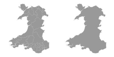 Wales grey map with districts. Vector illustration.