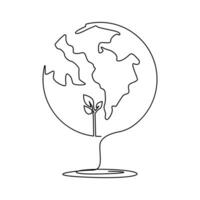 Continuous one-line earth globe vector art drawing and outline Earth Day single-line illustration