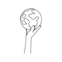 Continuous one-line earth globe vector art drawing and outline Earth Day single-line illustration