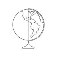 Continuous one-line earth globe vector art drawing and outline Earth Day single-line illustration