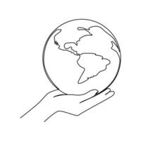 Continuous one-line earth globe vector art drawing and outline Earth Day single-line illustration