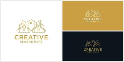 Creative home building logo design template with liner style vector