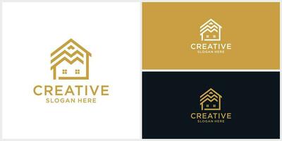 Creative home building logo design template with liner style vector
