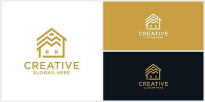 Creative home building logo design template with liner style vector