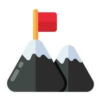 Flag on mountains showcasing missing accomplished concept icon vector