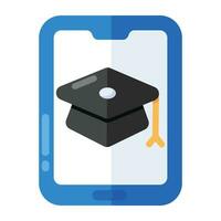 Mortarboard inside smartphone, icon of mobile education vector