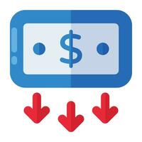 A colored design icon of dollar value decrease vector