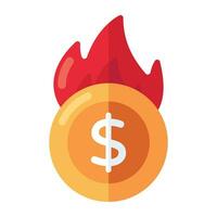 prima descargar icono de ardiente dólar vector