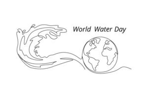 One continuous line drawing of World water day concept. Doodle vector illustration in simple linear style.