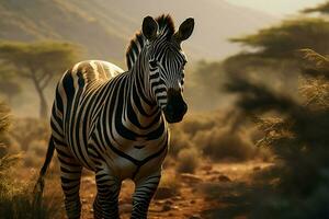 AI generated Zebras elegance a detailed portrait amidst the lush forest photo