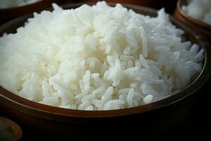 AI generated Culinary simplicity close up of a bowl filled with cooked white rice photo