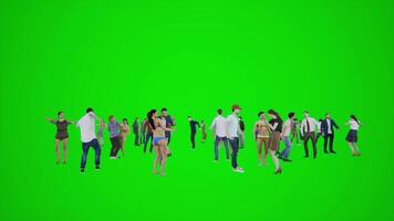 3D animation of a European crowd dancing and having fun in London on a chroma video