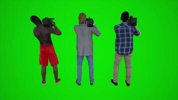 3d animazione di tre cameraman le riprese su il costa di Europa Africa America video