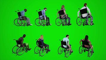 3D animation of a careless man in a wheelchair moving in a wheelchair in the video