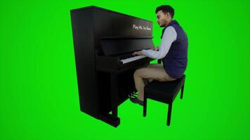 3D animation of an artist playing the piano in a cafe from three corners of a video