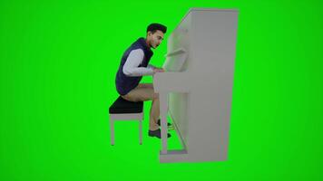 3d animación de un turista hombre jugando el piano en un croma llave verde pantalla video