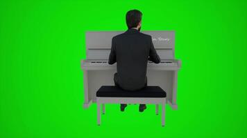 3d animação do a artista jogando a piano dentro uma restaurante a partir de a lado ângulo video