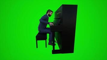 3d animación de un artista jugando el piano en un restaurante desde el ángulo video