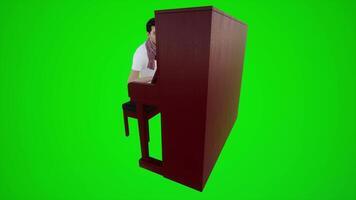 3D animation of a male dancer playing the piano in a restaurant from three video