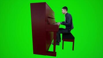 3d animação do uma europeu homem jogando a piano dentro uma restaurante a partir de a lado video