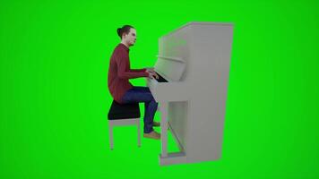 3D animation of an American man playing the piano in a restaurant from a side video