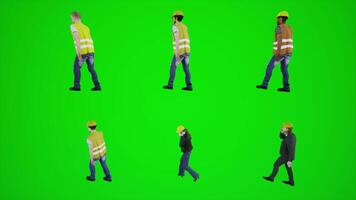 trabalhadores e engenheiros caminhando dentro a construção falando 3d animação em a telefone video