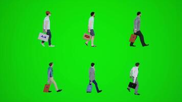 Six men walking in the cinema and shopping with shopping bags from the side video