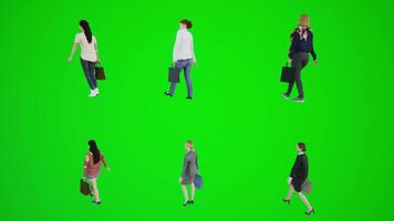 Six women walking in the amusement park and shopping with shopping bags from video