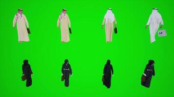 3D animation of Arab couples walking and shopping in Dubai shops from the back video