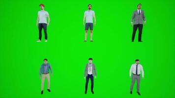 3D animation of six men standing in a taxi stand from the front angle video