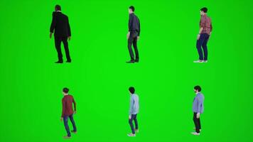 3d personas verde pantalla seis hombres en pie en el subterraneo desde el trigonométrico video