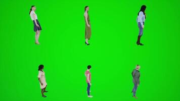 verde schermo 3d persone di sei donne in piedi su il principale strada di chiave cromatica video