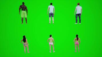 3d grön skärm animering av sex livräddare i de simning slå samman, krom nyckel, video