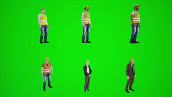 Free download of the green screen of the worker standing 3D chromakey animation video