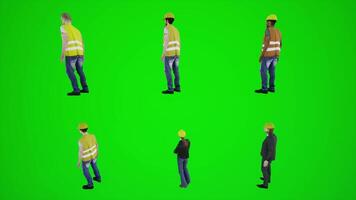 Free download of the green screen of the worker standing 3D chromakey animation video