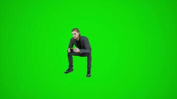 3D animation of janitor man on green screen playing in chroma key video