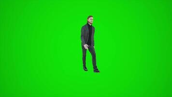 The 3D animation of a bored man on a green screen is walking in the park Chroma video