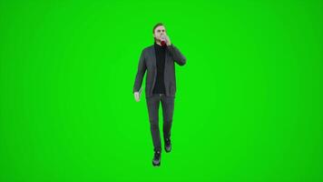 3d animação do a homem dentro carregar do compras em a verde tela é caminhando video