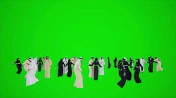 3d animazione di il pubblico arabi nel il strade di dubai su il verde schermo siamo video