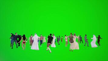 3D animation of a group of people in the park on the green screen are happy and video