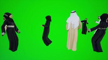 3D animation of a group of Arab couples in the deserts of Dubai on the green video
