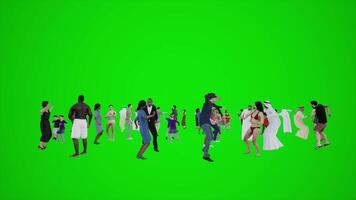 3D animation of general public standing on green screen cheering and dancing video