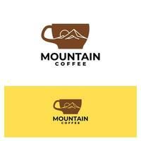 illustration of a coffee cup with a mountain inside. coffee mountain logo vector template.