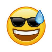 Smiling face in cold sweat with sunglasses Large size of yellow emoji smile vector