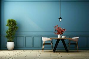 AI generated Aesthetic appeal Blue wall design in restaurant or coffee shop photo